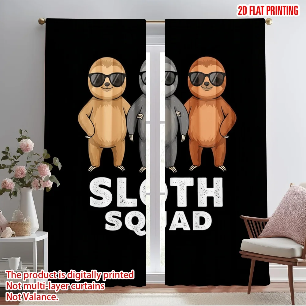 

2pcs 2D flat printing Curtains Sloth Squad Cool Vibes Polyester Without Electricity Holiday Decorations for Festive Portraits