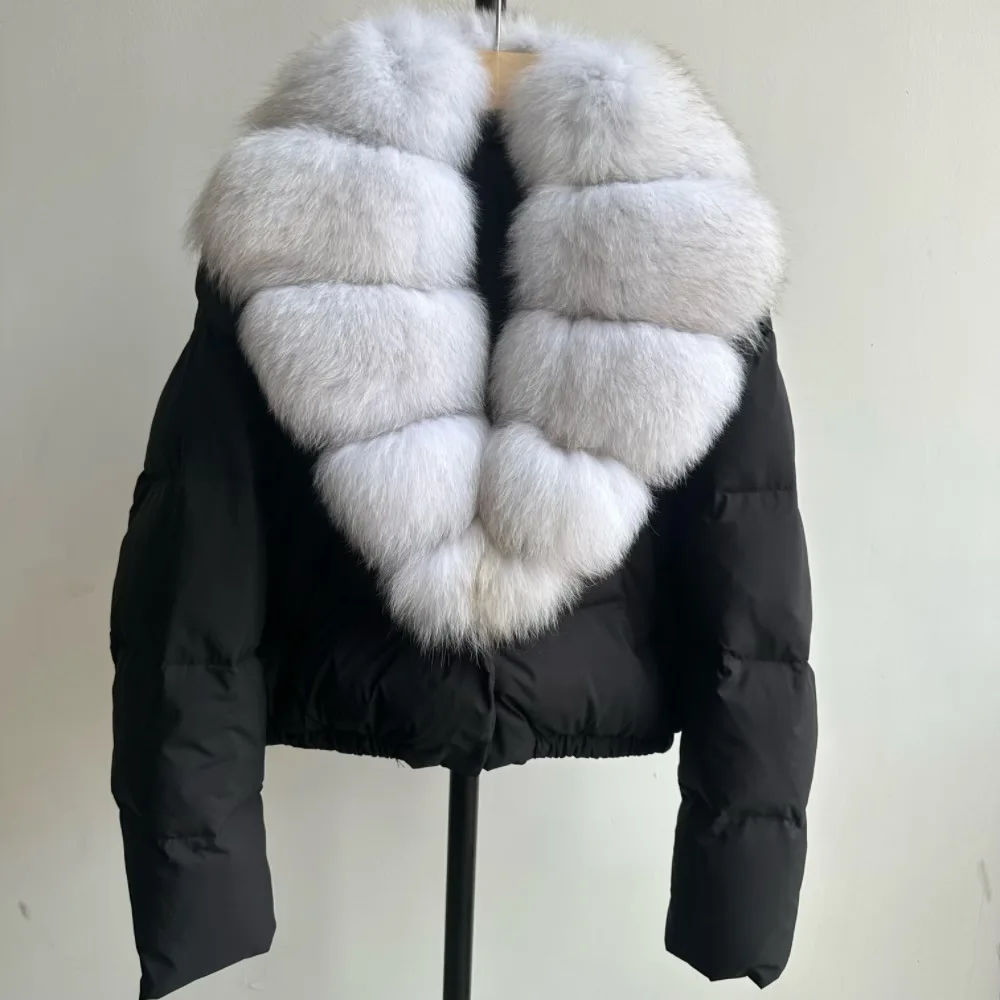 

Fashionable Long Sleeves Short down Jacket Women's High-End Fox Fur Collar Durable All-Season Puffer Coat