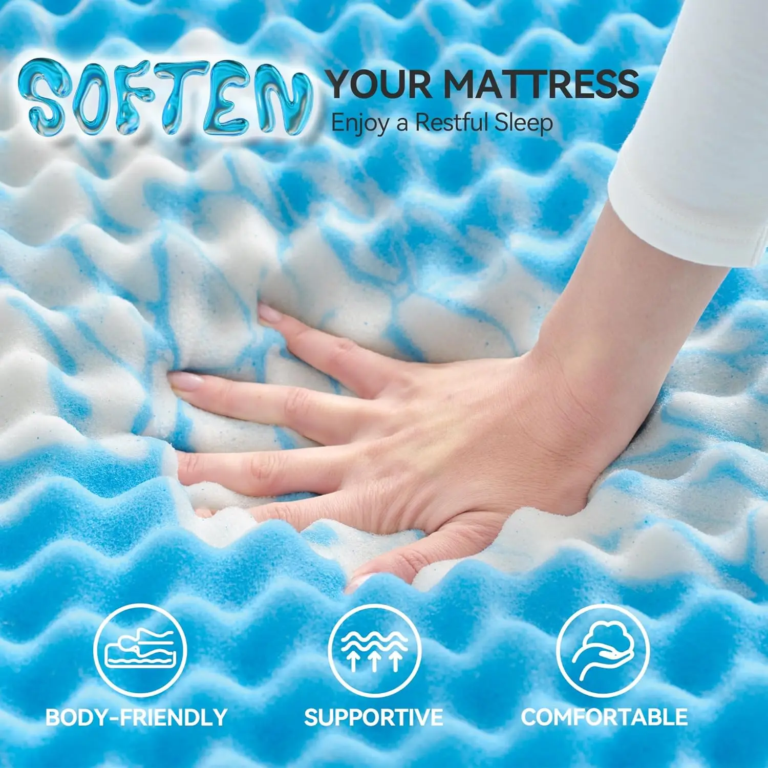 مرتبة علوية من إسفنج الذاكرة مقاس 2 بوصة، وسادة مرتبة ناعمة لتخفيف آلام الظهر، غطاء سرير، CertiPUR-US #5