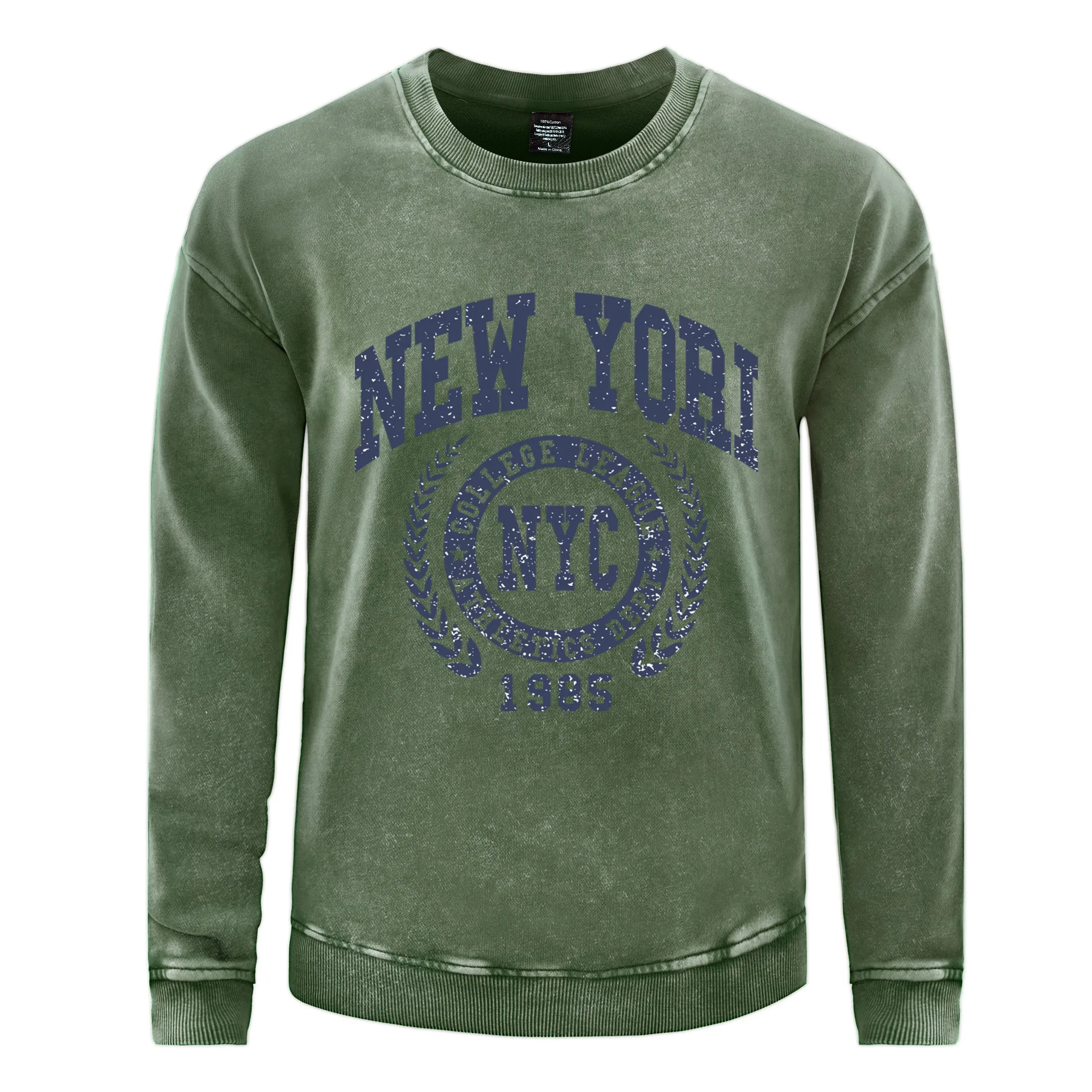 New Yori Nyc 1985 City Graphic Men Washed Cotton Sweatshirt Harajuku Casual Pullover Autumn Warm Clothes Vintage Tops