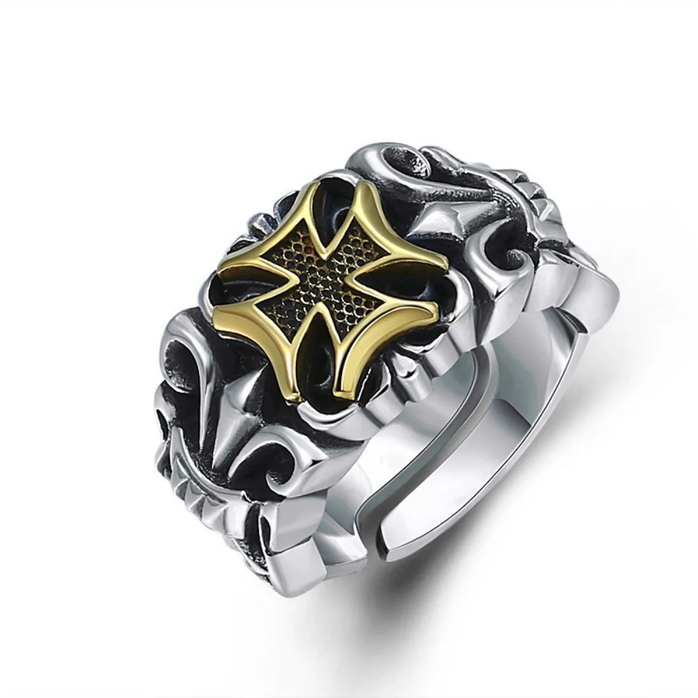 Gothic Trend New Punk Large Cross Ring Adjustable Size Fashionable Men\'s Personalized Design Street Retro Accessories