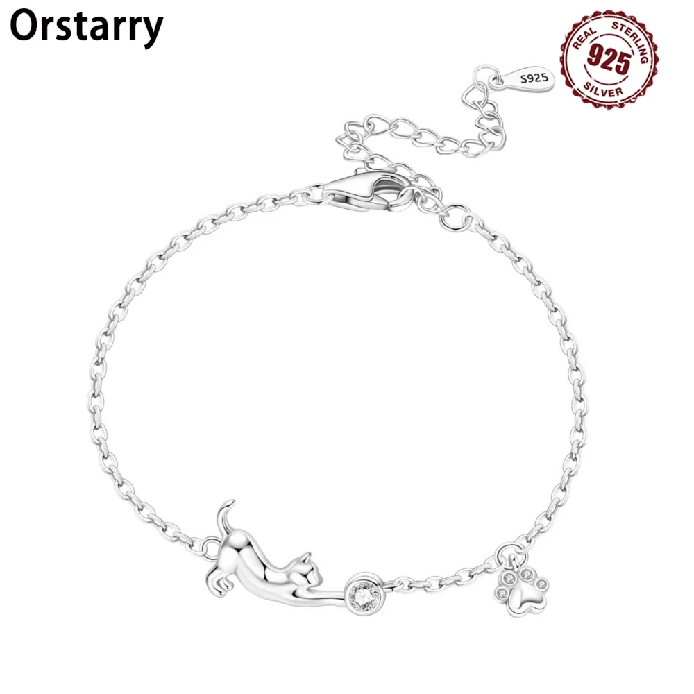 

Orstarry, новый браслет из стерлингового серебра 925 пробы с милым котом и домашним животным, браслет-цепочка, женский браслет, ювелирные изделия, вечерние модные подарки