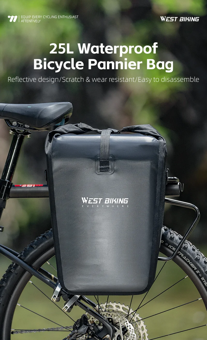 WEST BIKING Wasserdichte Fahrrad-Gepäckträgertasche 25L Große Kapazität Gepäckträger-Seitentasche Erweiterbare Fahrrad-Reisetasche Herren Schultertasche – Detail 1