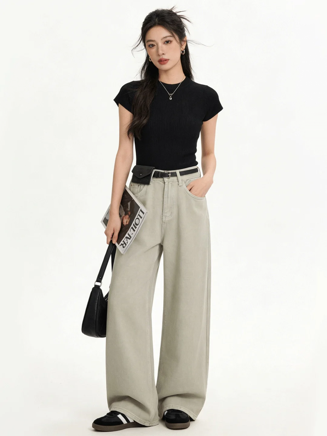 

Waed Soft Wide Leg High Waist Jeans Korean Sle Casual Loose Long Pants Spring Autumn Winter Seasonal Ladies Faion