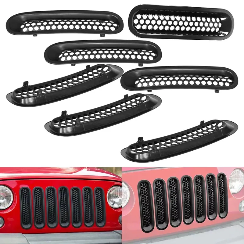 

Front Grill Insert Mesh Racing Grille Cover Trim With Buckle for Jeep Wrangler JK 2007-2017 ABS Black Grille Exterior