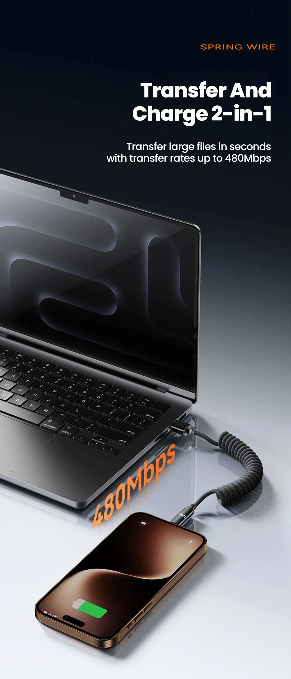 NNBILI 120W Auto Typ-C zu USB-C Schnellladekabel für iPhone 18 17 USB-A zu Typ-C Teleskopkabel für Samsung Xiaomi Huawei – Detail 8