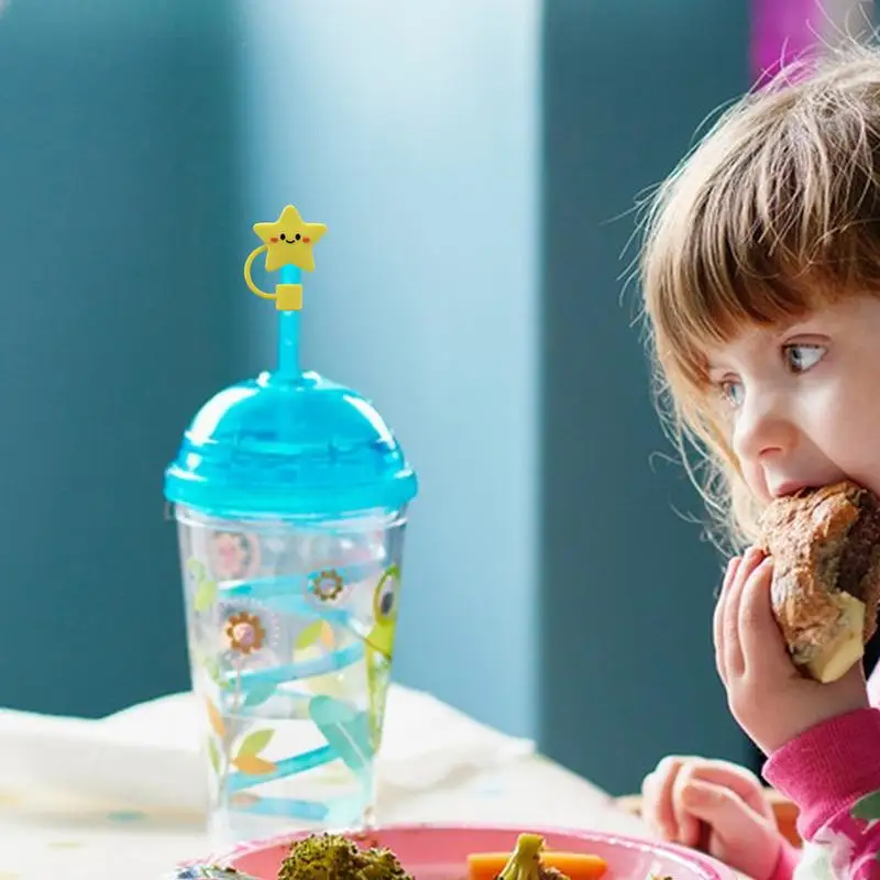 سيليكون القش يغطي سيليكون القش قبعات الفرخ الغبار القش يغطي لطيف قابلة لإعادة الاستخدام القش القبعات العالية القش حامي للأطفال #3