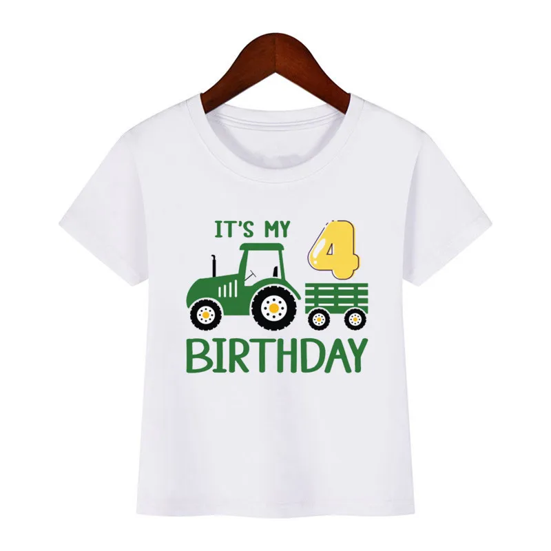 Camisetas de cumpleaños para niños y niñas, ropa con estampado de Tractor de granja, regalos de fiesta felices, camisetas suaves para bebés, 1-10