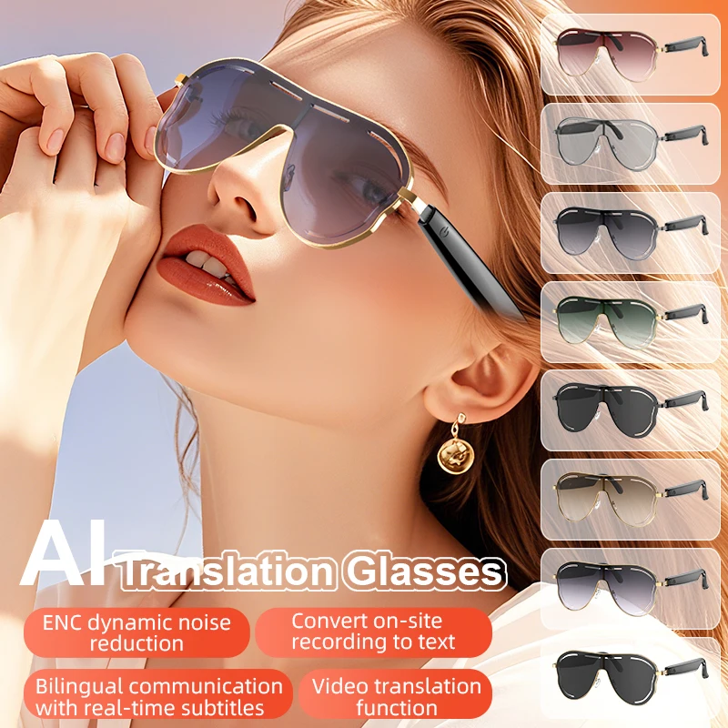 AI Smart Glasses Echtzeit-Übersetzung Bluetooth-Sonnenbrille Freisprechanruf Musik Sprachsteuerung Verlaufsglas für Reisegeschäfte