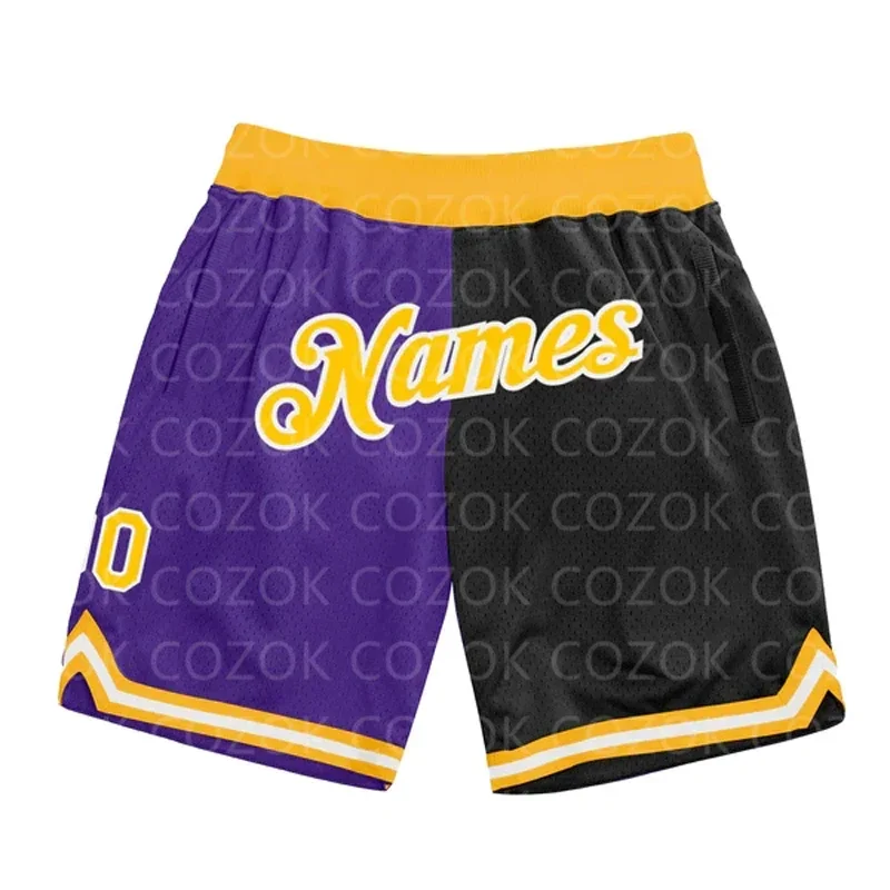 Shorts de basquete autênticos com emenda amarela personalizada, shorts masculinos com estampa 3D, seu nome, múmia, secagem rápida, praia