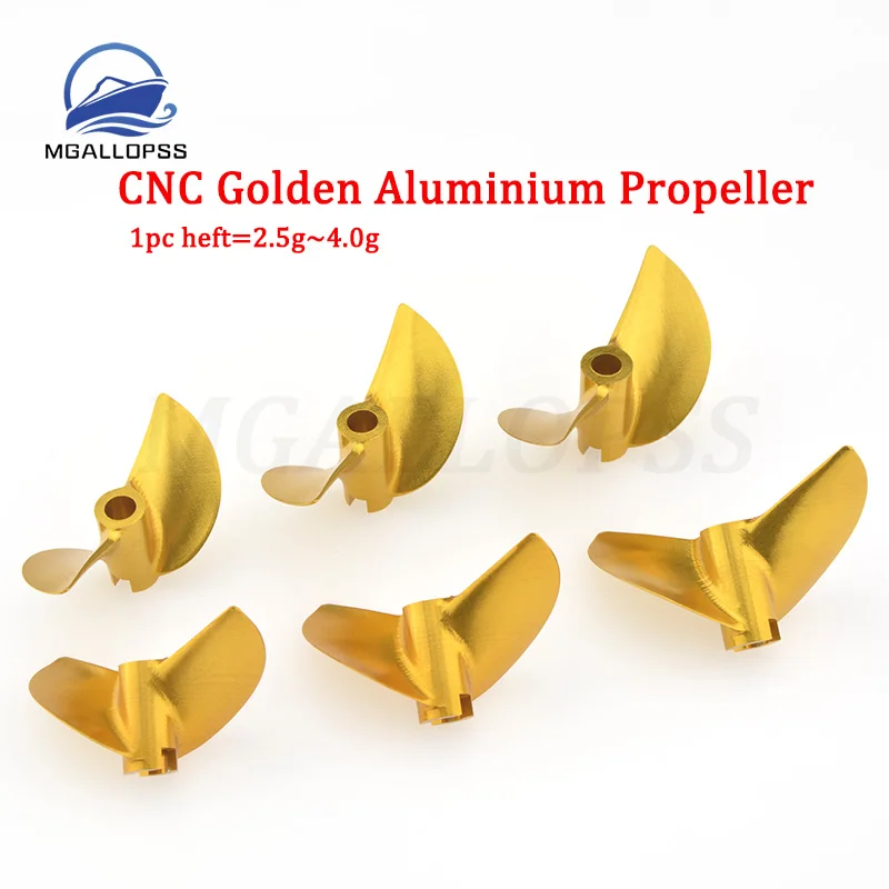 CNC Aluminium Golden 4.76mm 3/16'' Propeller 2Blades Screw Left/Right D38/40/41/42/43/44/45/46mm 1pc for RC Cat Boat Shrimp Boat