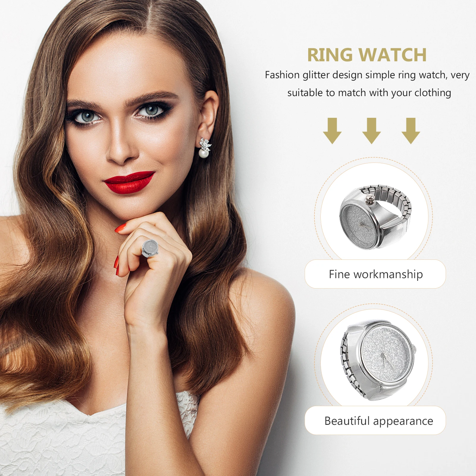 

Fashion Glitter Ring Watch Quartz Movement Finger Ring Clock Durable Stylish Accessory Gift for Men Women Finger Watch