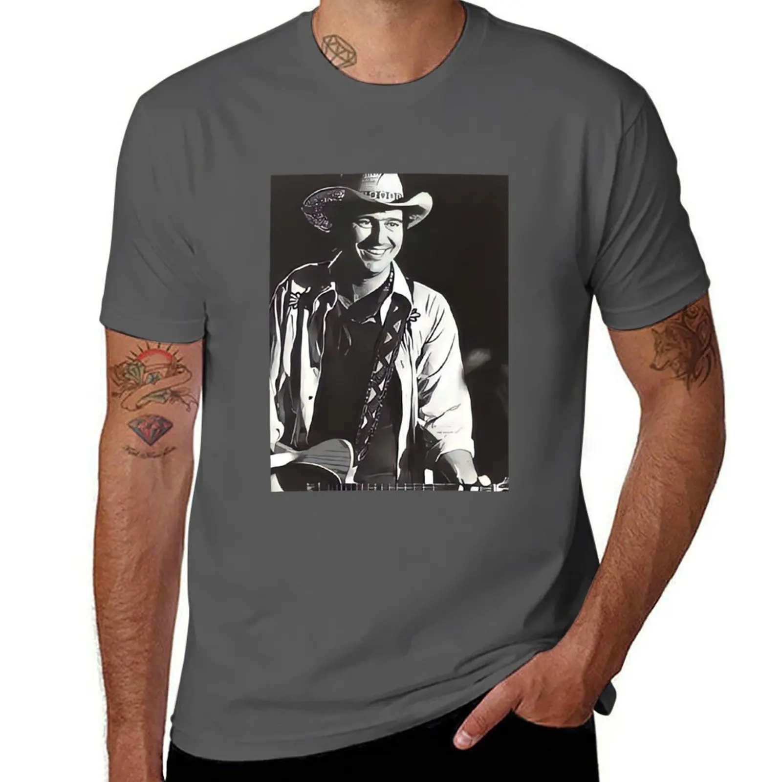 Мужчины, женщины, Джерри Джефф Уокер с гитарой. Черно-белая футболка с забавным графическим принтом, ультрамягкая дышащая футболка