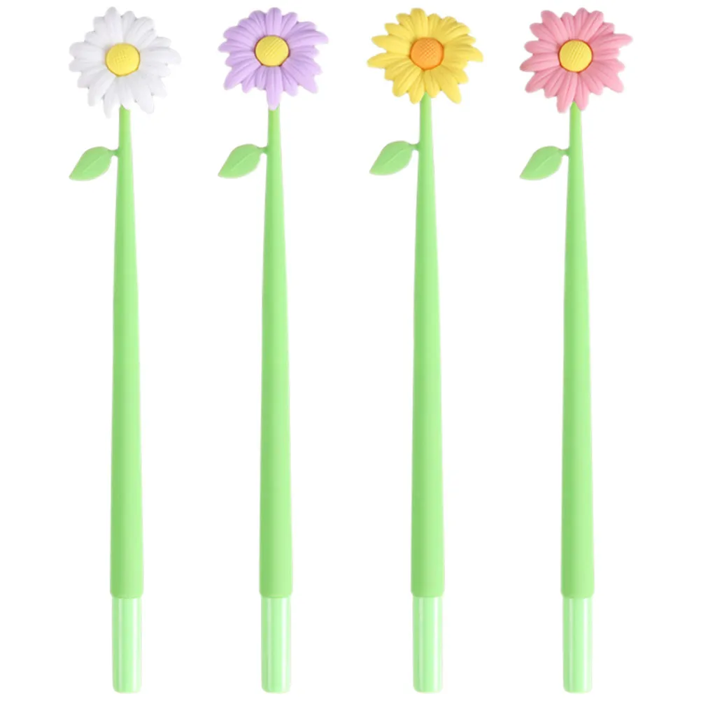 

4Pcs Silicone Flower Gel Pens Portable Multipurpose Writing Pen Set Student Office Signature Smooth Ink for School Study