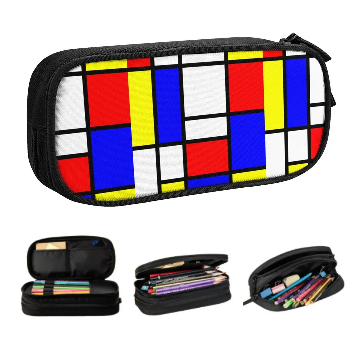 Kawaii Geometric Modern Mondrian Pencil Cases for Boy Girl Large Capacity Color Art Plaid Pencil Pouch Stationery