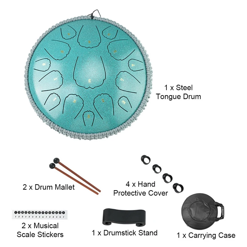 Hooqu Steel Tongue Drum 13 Inch 15 Notes D Key Percussion Instrument Portable Balmy Drum With Drum Mallets