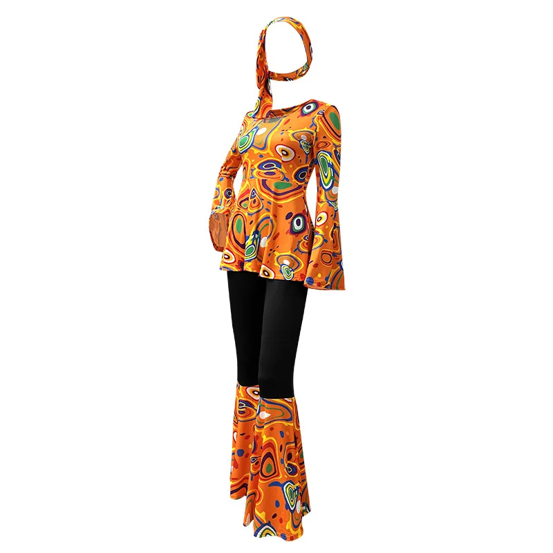 New Printed Long Sleeve Shirt Pants Set Hippie Dance Stage Performance Costume Women's Fashion Ethnic Stage Performance Outfit