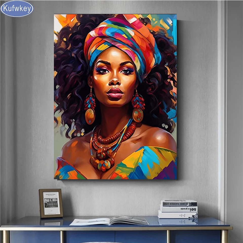 American African Black Woman 5D DIY Diamond Embroidery Painting Abstract Sexy Poker Girl Portrait Cross Stitch Mosaic Home Decor