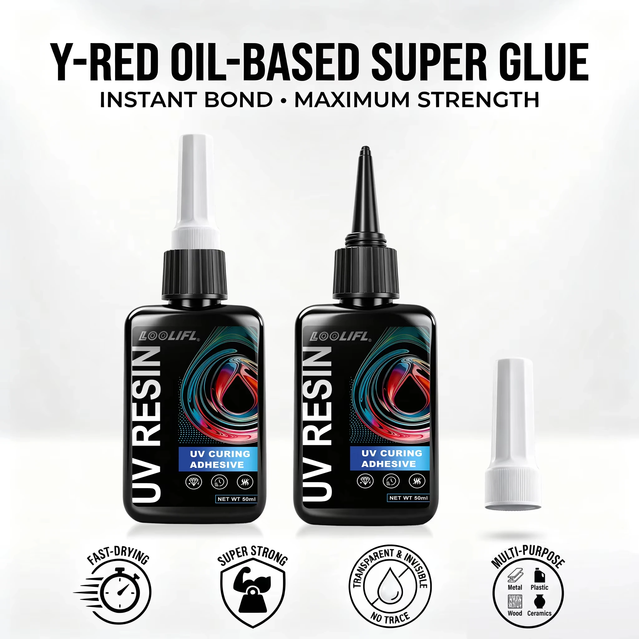 Loolifluv Resin 50ml Uv/Curing Adhesive, Transparent Uv Glue, Fast-Curing High-Strength Uv Resin Glue, Suitable for Glass, Plastic, Acrylic, Crystal Jewelry DIY Crafts, Decoration Making, Multi-Functional Uv Light-Curing Adhesive, Hard-Type Uv Resin