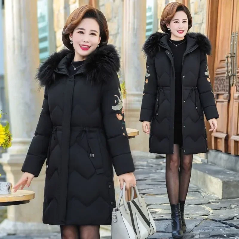 

Size 5XL Mother Winter Coat With Fur Collar Elderly Cotton Padded Jacket Women's Thicken Down puffer Jacket Hooded parka clothes