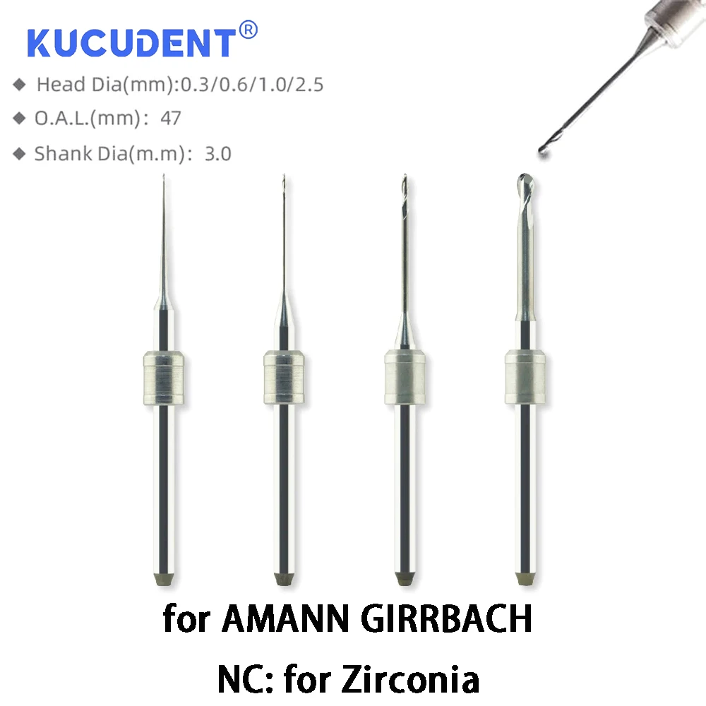 

NC Coated Dental Zirconia Milling Burs for Amann Girrbach D3 0.3/0.6/1.0/2.5mm Compatible with Ceramill CAD CAM System Tools