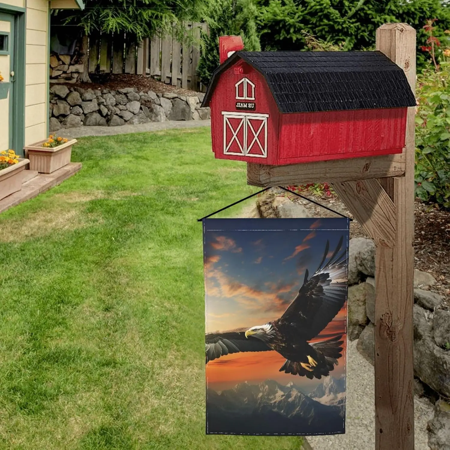 Eagle Flying In The Sky Flag 12x18 In Double Sided No Fade Welcome Garden Flag Vertical Seasonal Yard Flag With Brass Gromme LLX