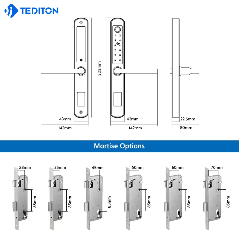 Tediton 防水 Tuya Wifi 屋外指紋コード 304 ステンレス鋼防水スマートドアロック
