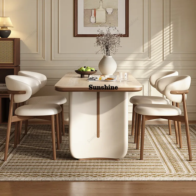 

Medieval travertine rock slab dining table household small apartment simple solid wood dining table