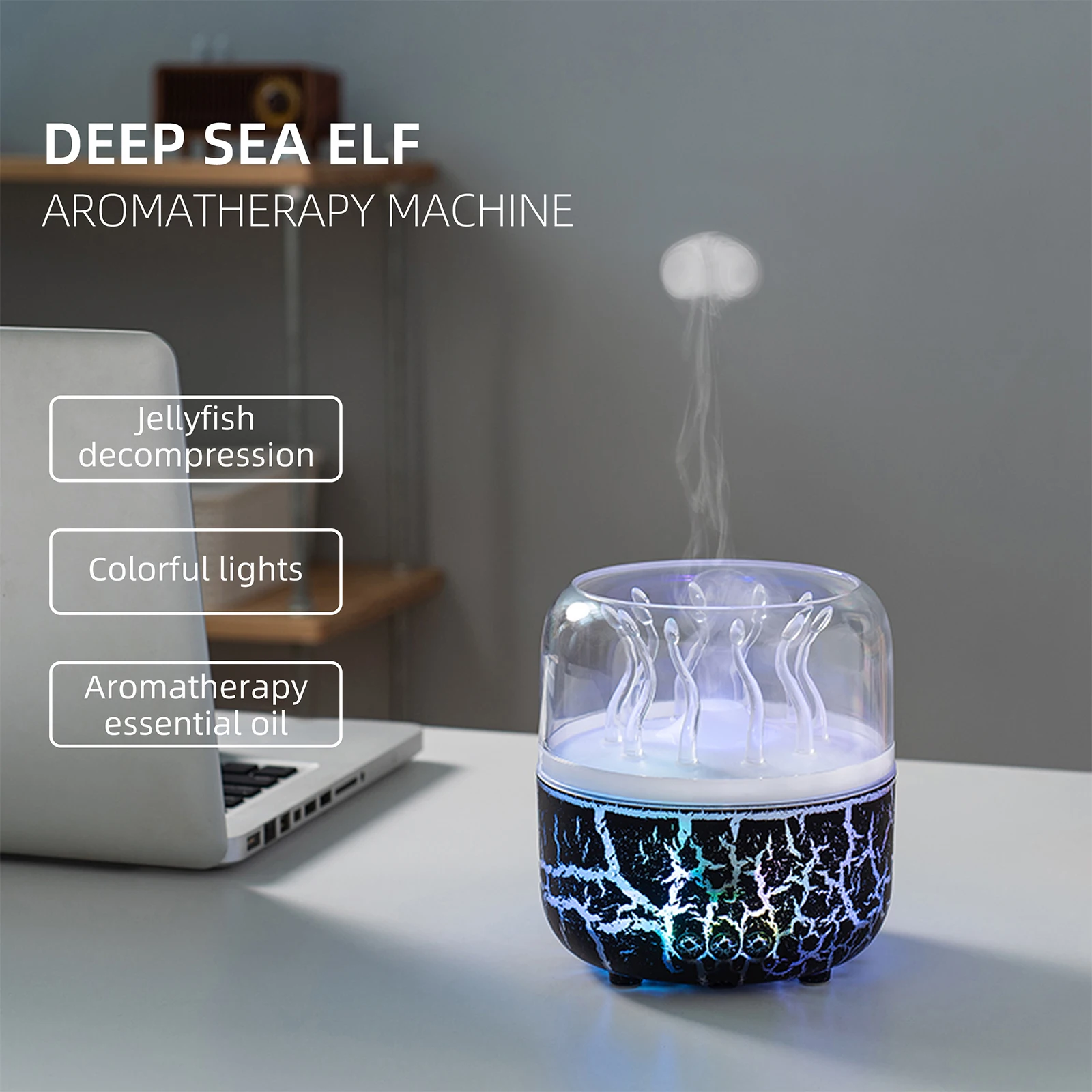 

280ML Rotating Jellyfish Aroma Diffuser with Remote & Timer Jellyfish Air Humidifier Essential Oil Diffuser for Home Bedroom Spa