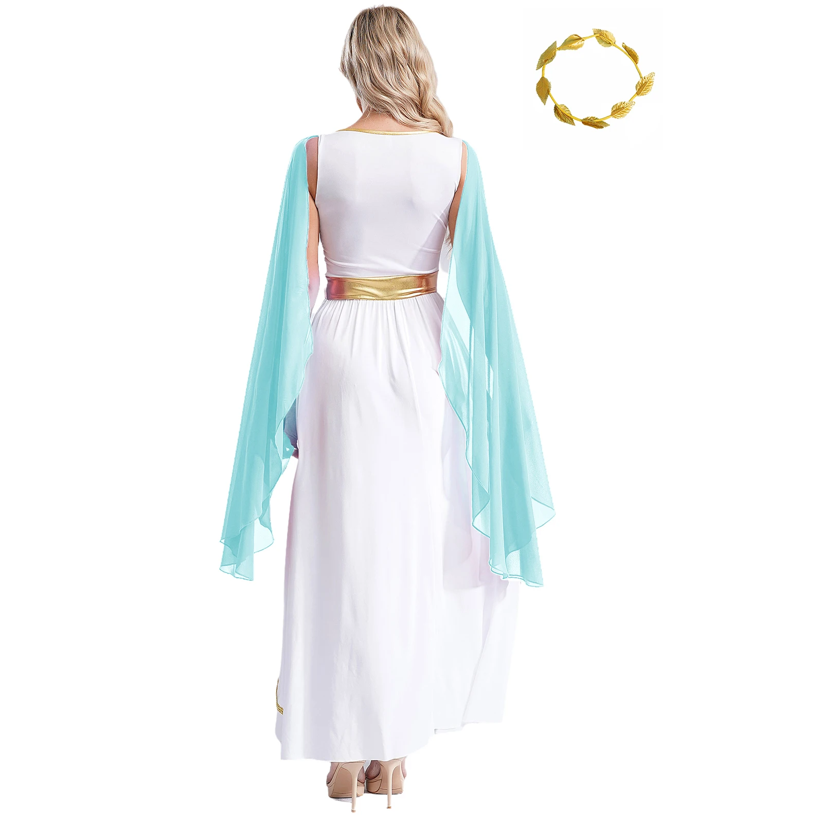 Vrouwen Halloween Oude Griekse Romeinse Athena Godinnen Koningin Cosplay Kostuum Cape Toga Jurk met Hoofddeksels Kerk Aanbidding Jurk