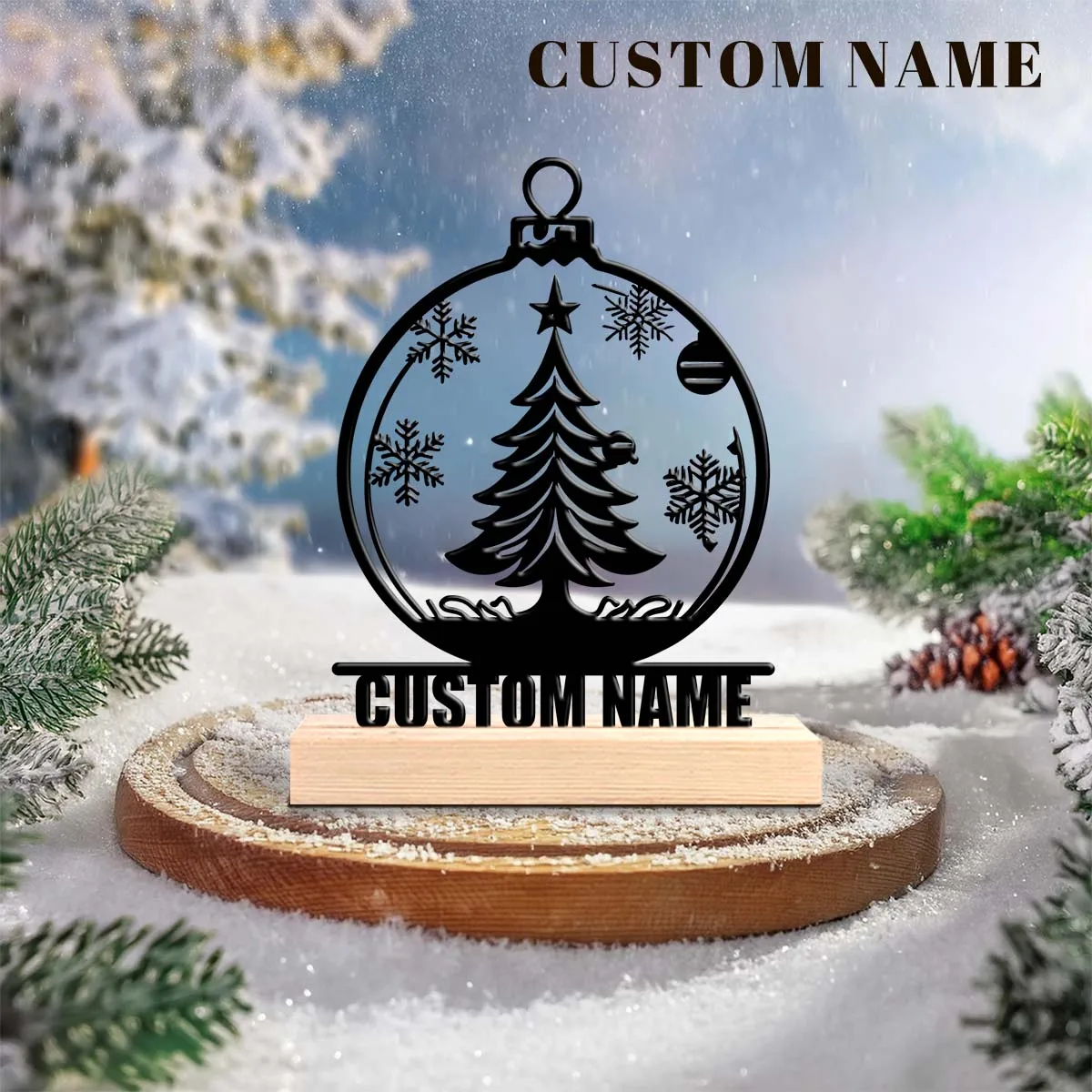 1pc Personalized Iron Desktop Ornament Custom Content With Wooden Base Desktop Decorations,Office Decorations