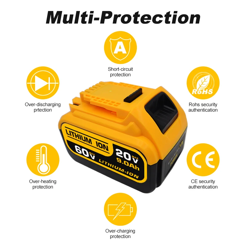 20V 60V 120V MAX 6000mAh 9000mAh Replacement Lithium Battery for Dewalt DCB606 DCB612 DCB609 DCB205 DCB204 DCB206 Power Tools