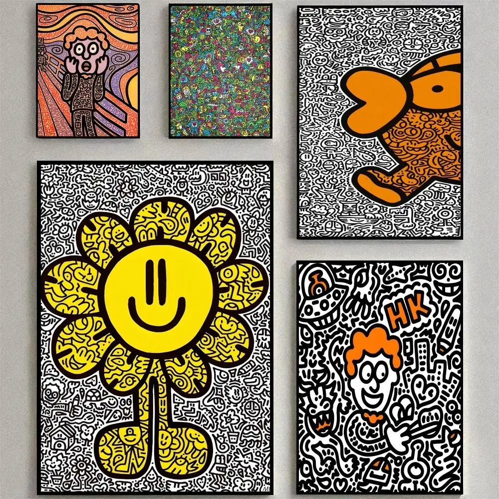 Image of 1 Stück Graffiti-Art Mr Doodle Poster, hochwertiger Druck, wasserfester Wandaufkleber für Bar, Wohnzimmer, Dekoration, Geschenk