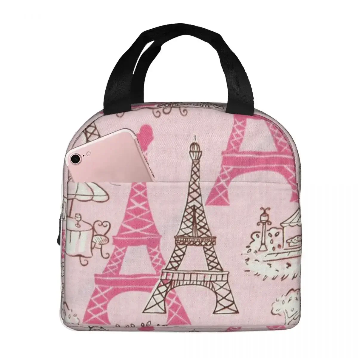 Romantic Paris Eiffel Tower Design Insulated Lunch Bag for Women Kids Leakproof Food Boxes Thermal Lunch Box Tote