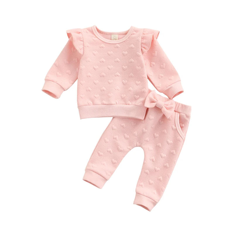 

Infant Baby Girls Clothes Set Solid Color O-Neck Long Sleeve Ruffle Tops Bowknot Pants 2PCS Clothes Spring Autumn Outfits