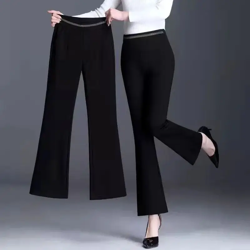 

Women's Spring Summer Solid Color Pockets Elastic High Waisted Commuter Casual Clothing Sweatpants Flare Trousers Cropped Pants