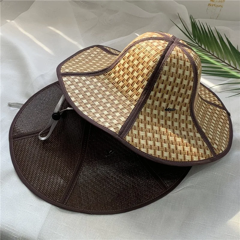 Nuevo sombrero de paja plegable transpirable para mujer, gorra panamá antiultravioleta Unisex de ratán portátil a la moda, sombreros de sombrilla de pesca para hombre