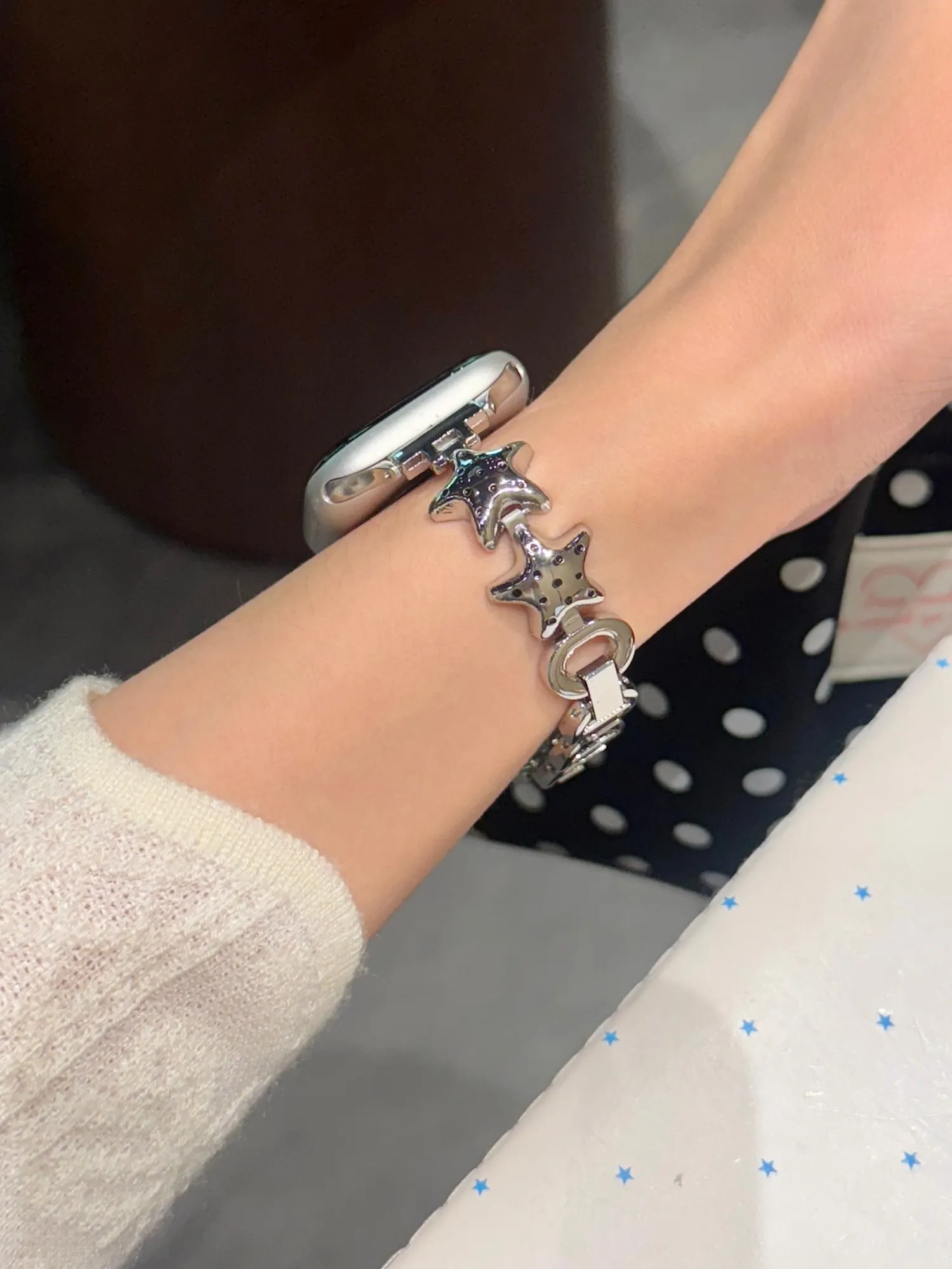 Modisches, niedliches Polka-Dot-Stern-Metallarmband für Apple Watch, Damen-Serie 11/10/9/8/7/6/2/1 SE 38mm 40mm 41mm 42mm 44mm 45mm 46mm