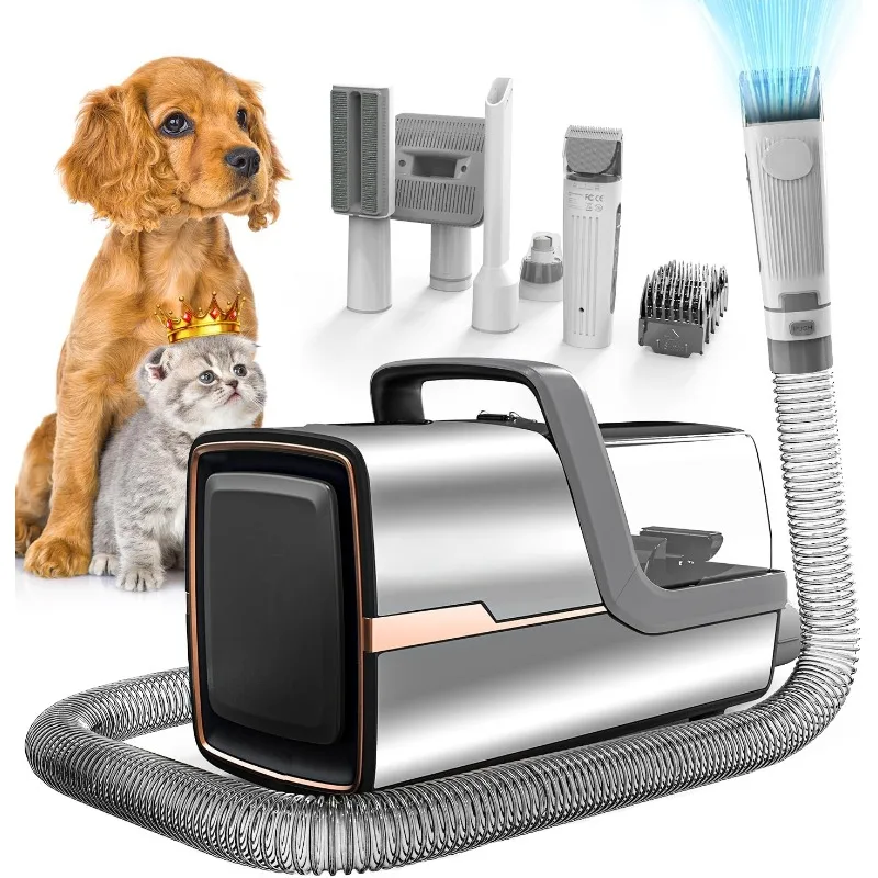 Dog Grooming Kit, Multi-Functional Hair Trimmer & Vacuum, 15KPa Powerful Suction, Stainless Steel, Low Noise,Adjustable Settings