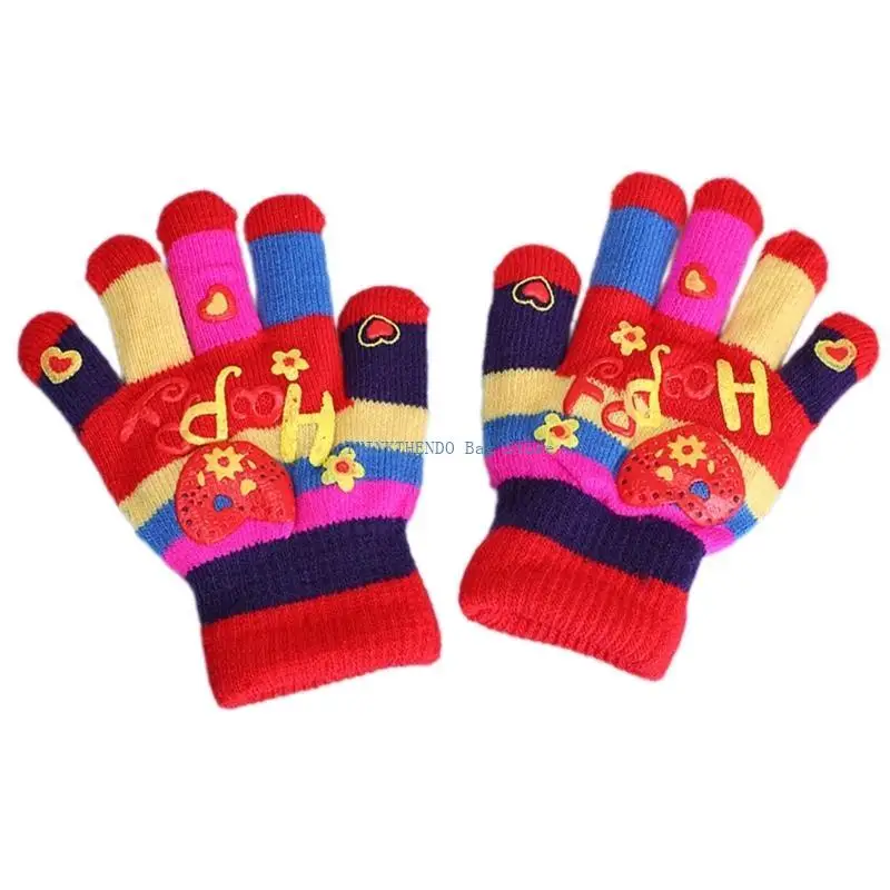 340D Warm Mitten Soft Knit Gloves Stylish Accent Perfect for Cold Weather Plush Gloves for Kids Colorful Pattern