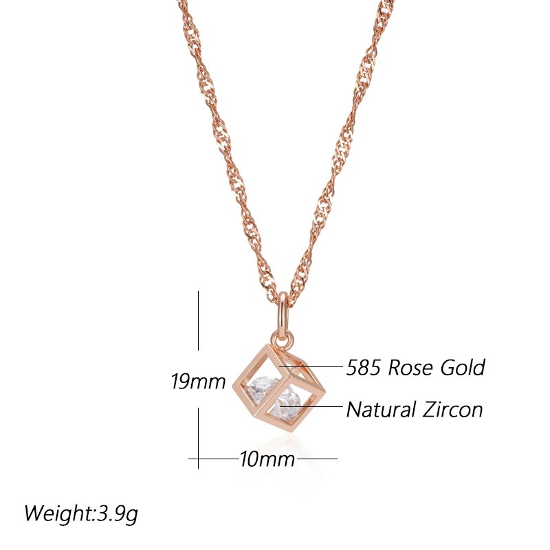 Kinel Hot Simple Hollow Square Pendant Necklace For Women 585 Rose Gold Color Natural Zircon Accessories Daily Fine Jewelry