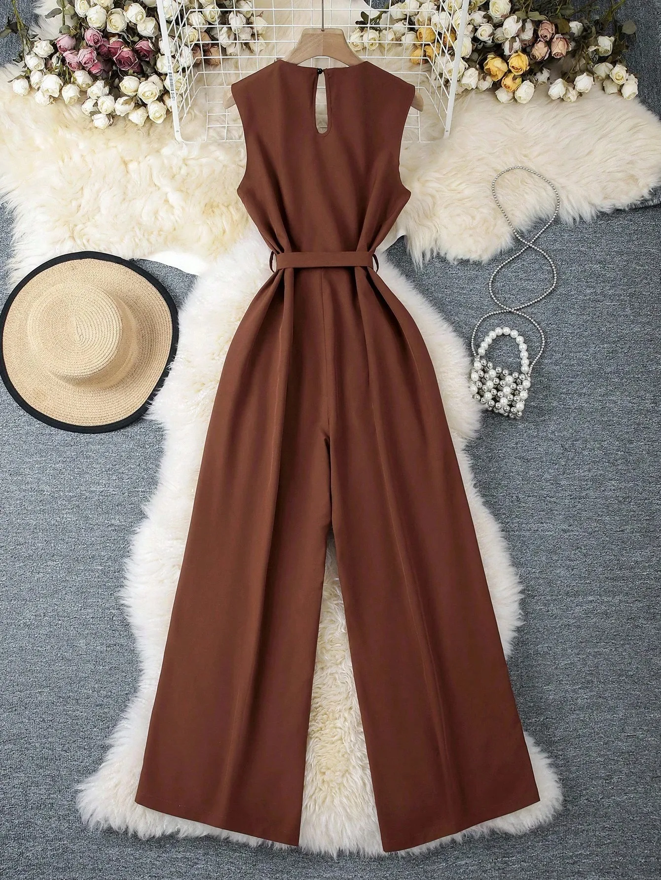 Ladies Elegant Solid Color Wrap One-Piece Suit Stylish Band Design Casual Comfortable Women's Romper