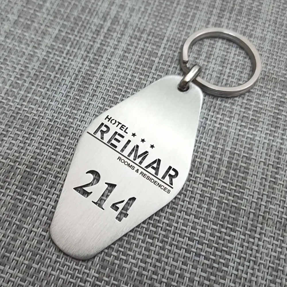 Custom Hotel Metal Keychain Personalized Logo Digital Hollow Stainless Steel Keyring Jewelry 2025 New Wholesale Dropshipping