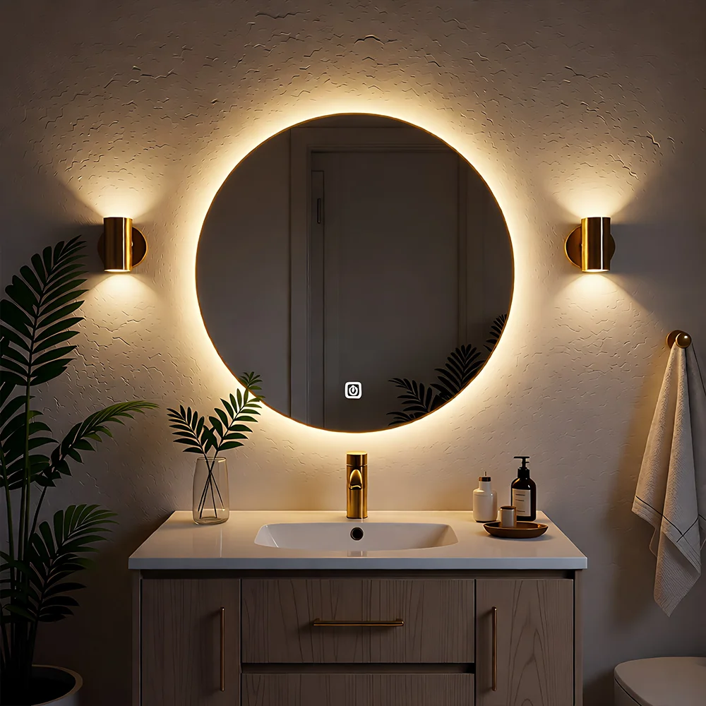 50 cm großer intelligenter Badezimmerspiegel mit LED-Hintergrundbeleuchtung, wandmontierter Spiegel, 3 Farben, stufenlos dimmbar, IP54, wasserdicht, Touch-Schalter