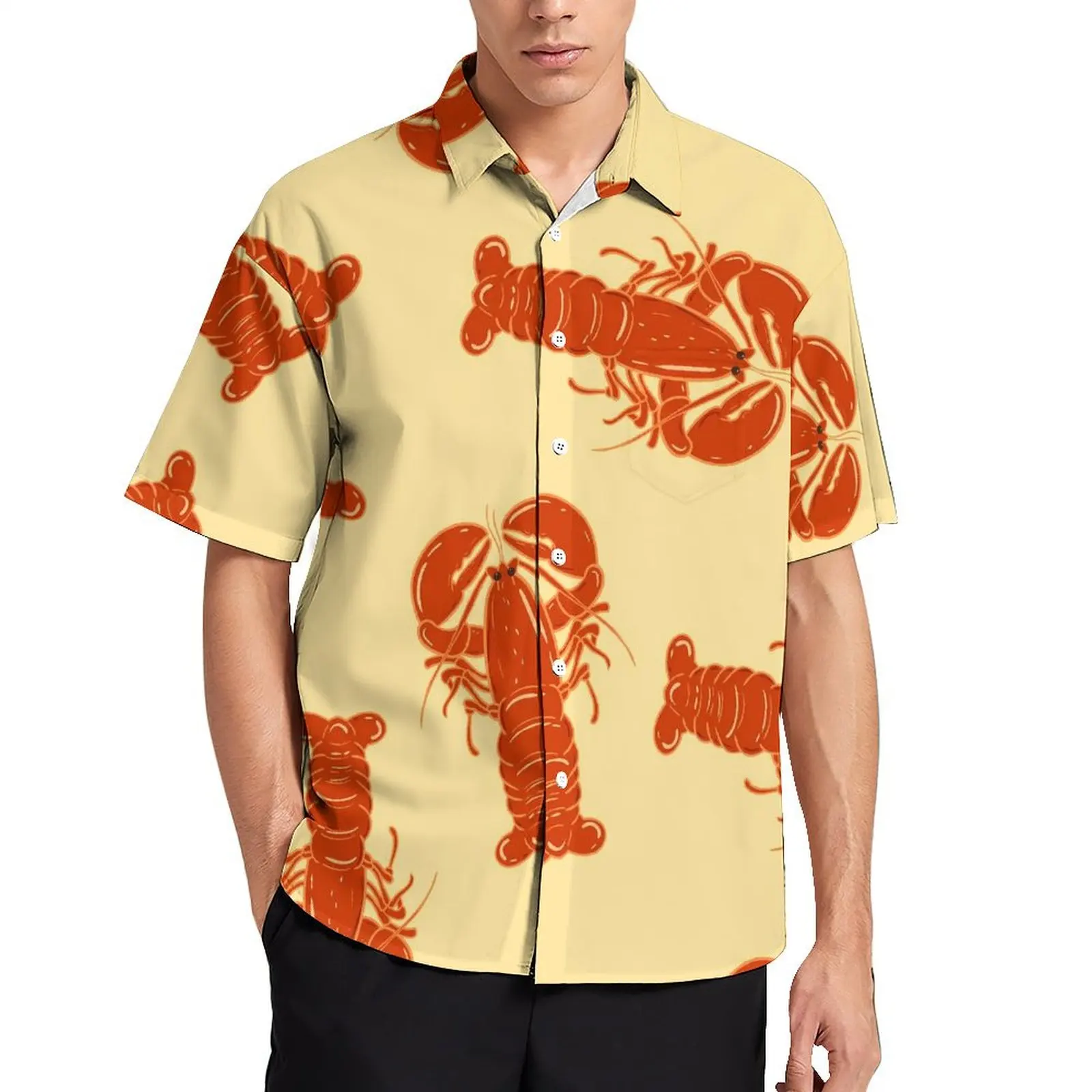 

Пляжная рубашка с красным лобстером, мужские Модные Повседневные рубашки с животным принтом, гавайская корейская мода с короткими рукавами, Модные индивидуальные блузки большого размера в подарок
