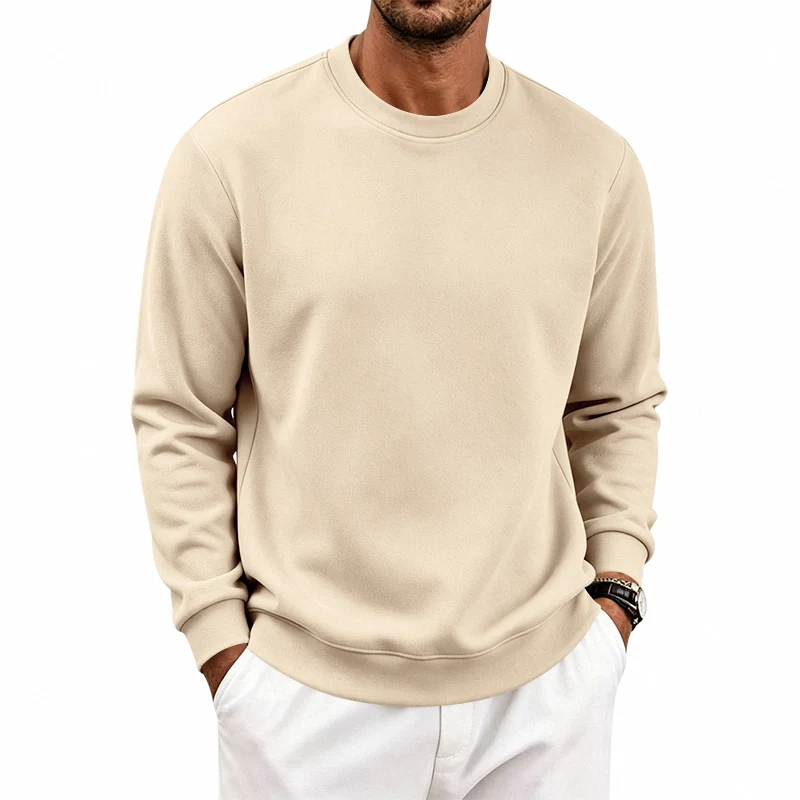 Einteiliger, locker sitzender, klassischer, mit Fleece gefütterter Rundhals-Langarm-Sweatshirt für Herren, warmes, winddichtes, lässiges Winter-Oberteil – Detail 3