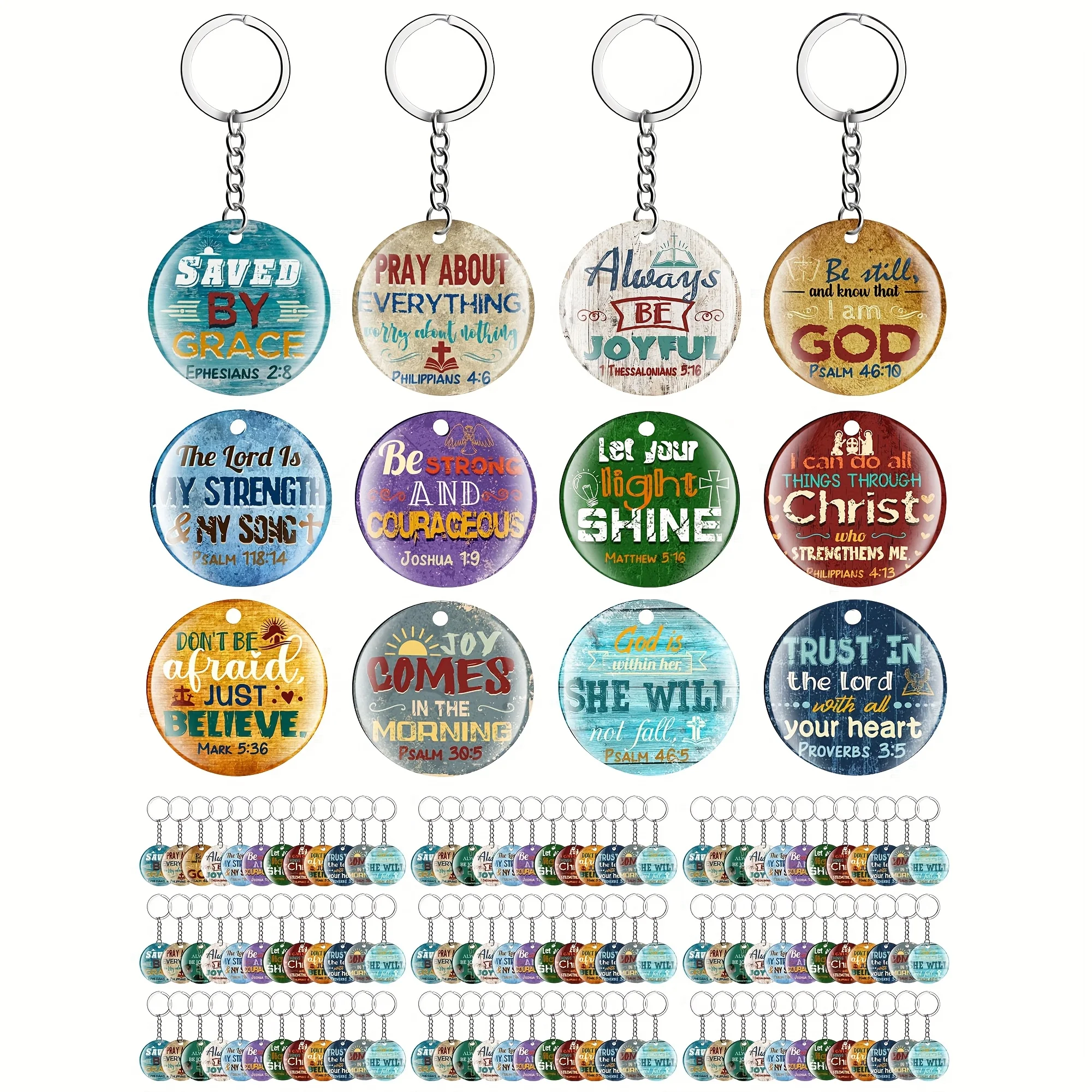 [2D Flat] [2D Flat] Set of 60 Acrylic Keychains Featuring Floral Designs And Bible Verses, Perfect Religious Gifts for Both Men And Women