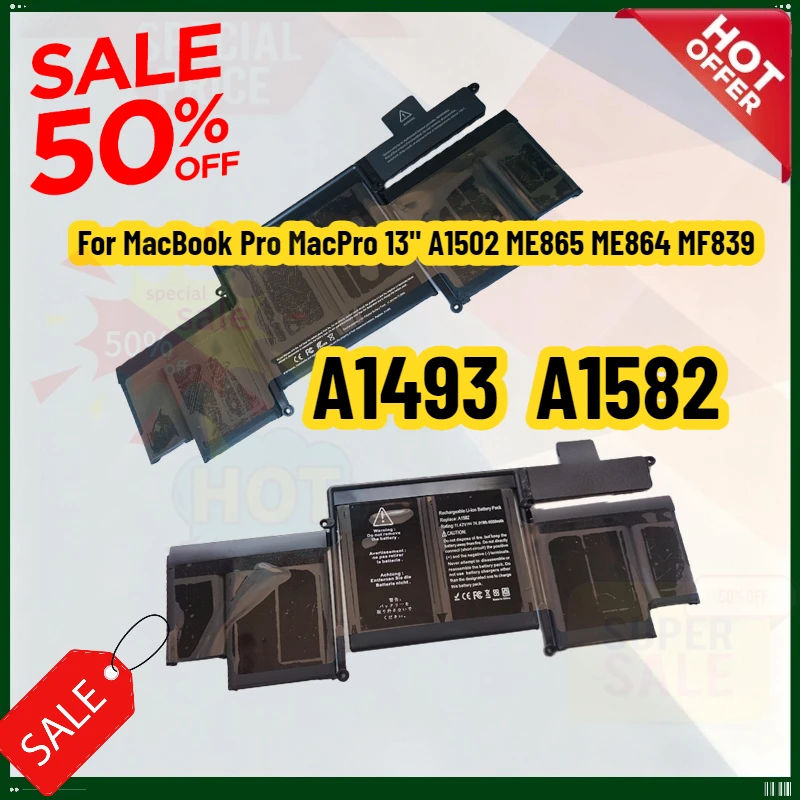 

A1493 A1582 High Capacity Rechargeable Laptop Battery for MacBook Pro 13" A1502 ME864 ME865 MF839 Replacement Battery