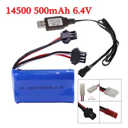 Akumulator litowo-jonowy 6,4 V 500 mAh z ładowarką USB do pojazdów RC Wltoys 18401 18402 Akumulator 6,4 V 14500 do zabawek RC Samochody Łodzie