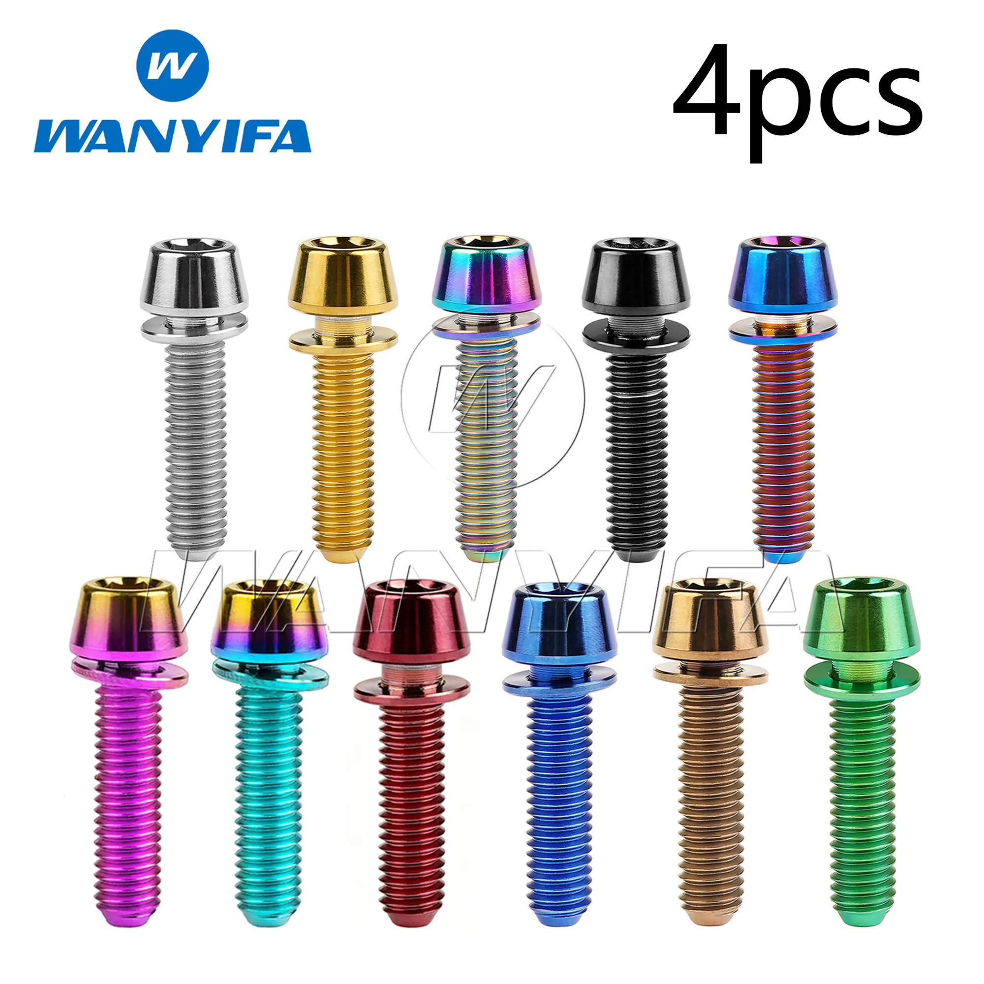 Wanyifa parafuso de titânio m5/m6x16 18 20 25mm cabeça cônica com arruela parafuso chave allen para bicicleta disco quebrar pinça 4 peças
